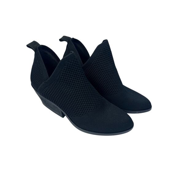 Eileen Fisher Black Knit Ankle Booties, Size 6.5, Block Heel, Stretch Pull-On - Picture 2 of 7